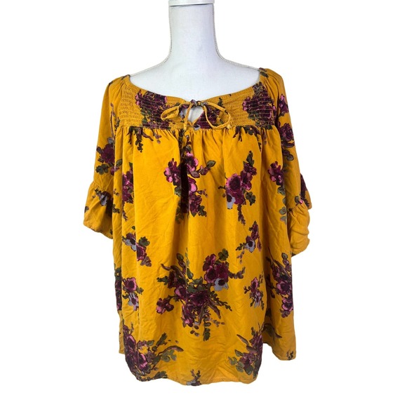Terra &‎ Sky Yellow floral women's Blouse size 2X - Picture 1 of 7